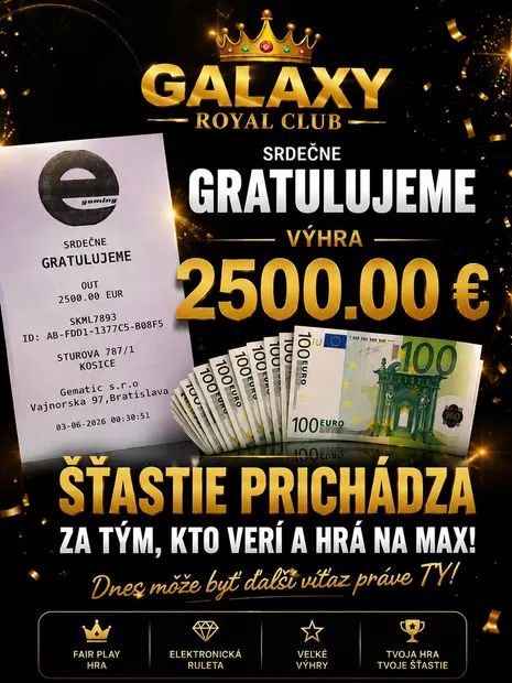 Výhra 2500 € v Galaxy Royal Club